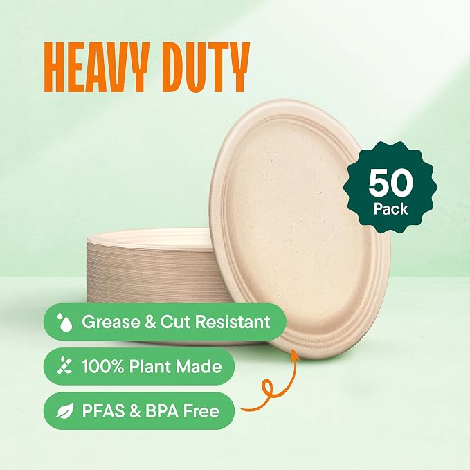 100% Compostable Oval Paper Plates - Image 2