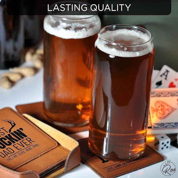Personalized Dad Leatherette Coasters- Set of 6 Custom Dad Gift - Image 5