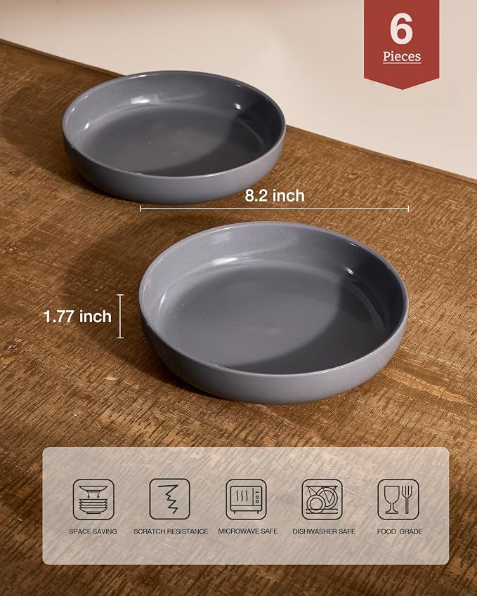 famiware Milkyway 33 oz Pasta Bowls Set of 6, Dark Gray | Scratch-Resistant - Image 2