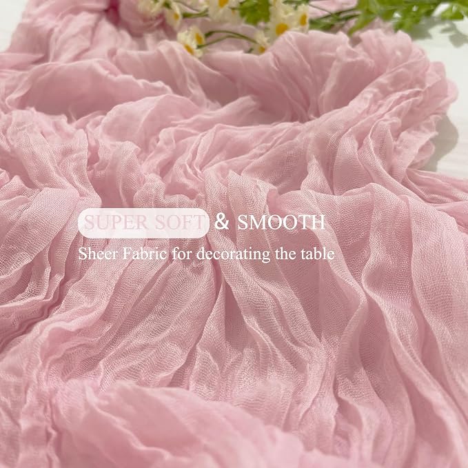 12Pack Light Pink Cheesecloth Table Runner 20x120inch Gauze Table Runners | - Image 5