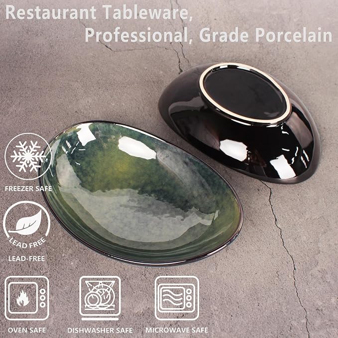 Ceramic Serving Platters Set of 4, 12.1 Inch Curved Oval Salad Plates - Image 3