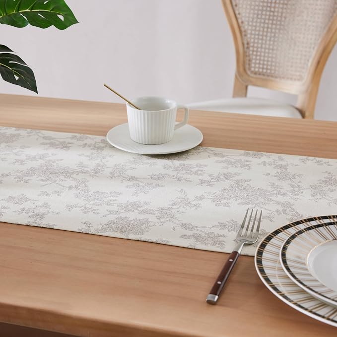 French Pastoral Farmhouse Table Runners, 13x108 Inch Grey | 100% Organic Cotton - Image 5