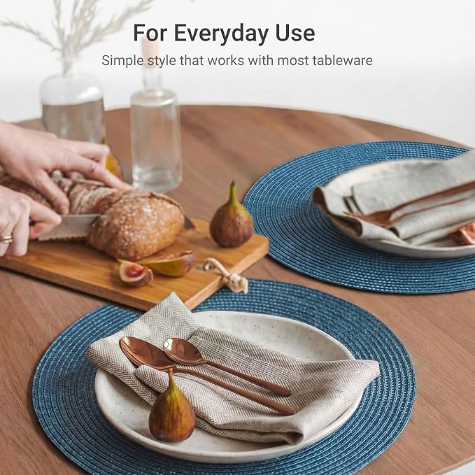 FunWheat Round Braided Placemats Set of 6 Table Mats - Image 5