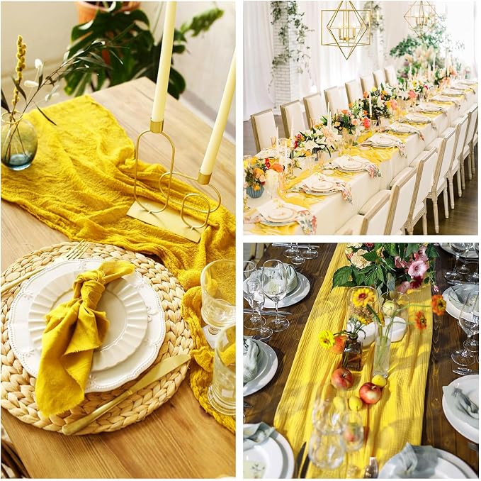 6 Pack Yellow Cheesecloth Table Runner 35 x 120 Inch | Boho Gauze Fabric - Image 7