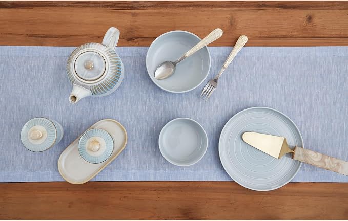 Solino Home 100% Pure Linen Table Runner Chambray Blue, Athena 14 x 144 in | - Image 3