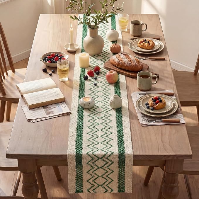 Artoid Mode Emerald Stripe Diamond Woven Table Runner 12x72 Inch | Holiday - Image 4