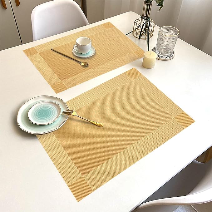 Gold Vinyl Placemats Set of 6, Heat Resistant Table Placemats | 18x12 inch - Image 7
