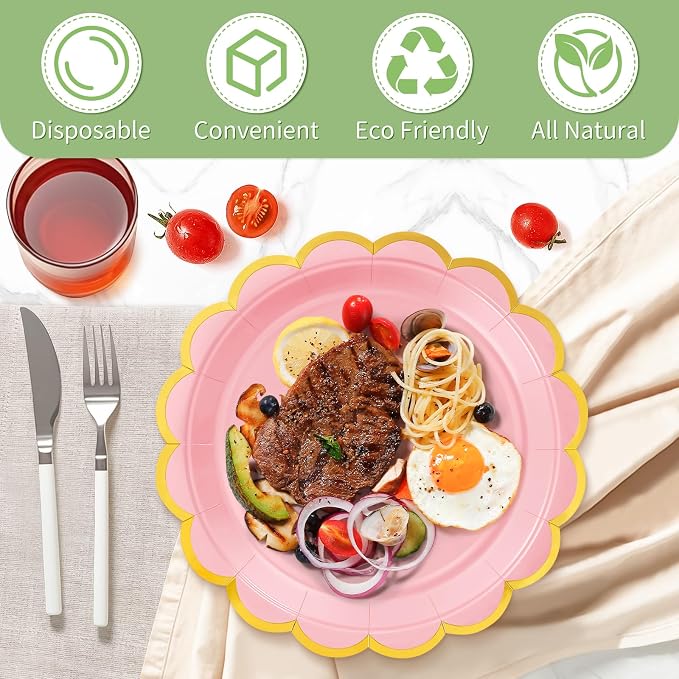 50 Pcs Pink Paper Plates Disposable, Dessert Cake Plates, - Image 4