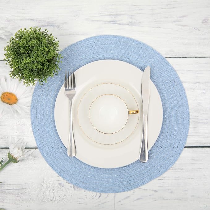 SHACOS Round Braided Placemats Set of 4 Washable 15 inch Round Non Slip Table - Image 7