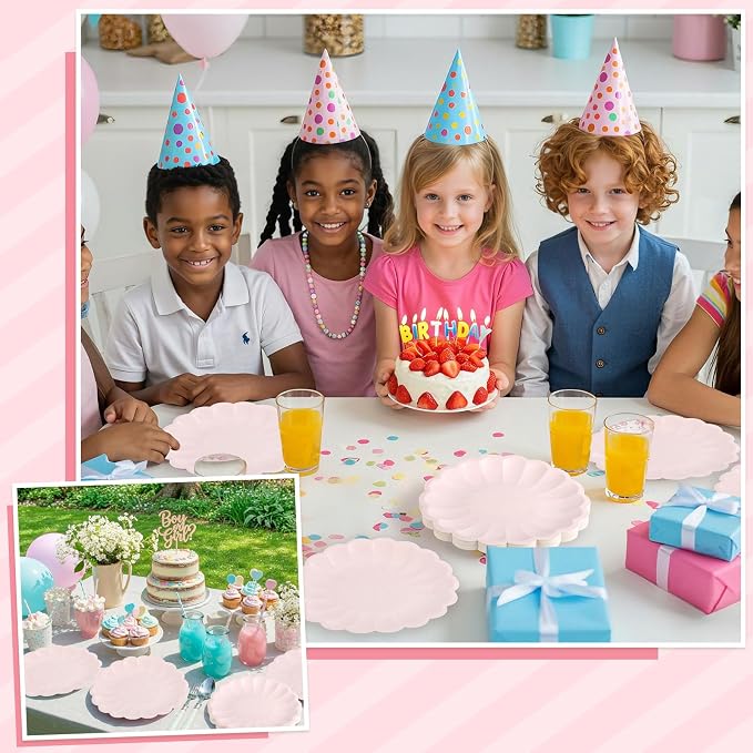 NatNarr 30 Pcs Pink Paper Plates 9.5 In Light Pink Plates Disposable | Heavy - Image 6