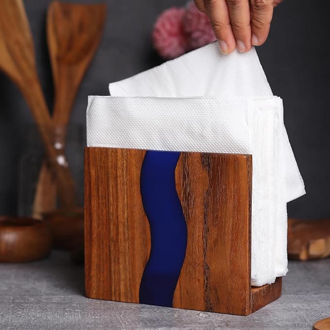 Acacia wood & Transparent Epoxy resin Napkin holder - Image 4