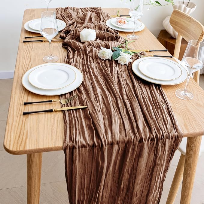 Cheesecloth Table Runner Brown 10FT Boho Gauze Runner, 12 Pack | 120 Inch - Image 6