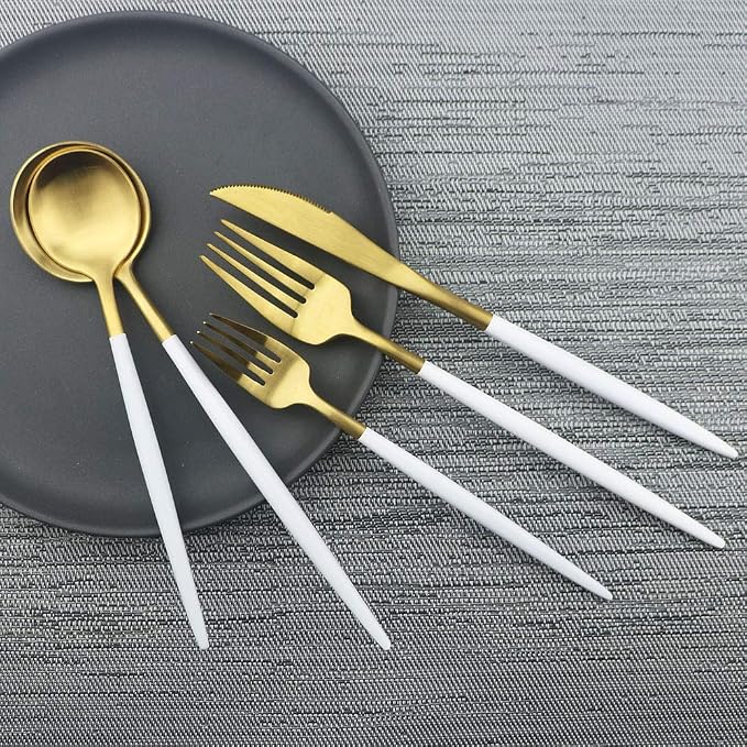 JASHII Luxury Wthie Gold Flatware, 5-piece Elegant Cute 18/10 Stainless Steel - Image 6