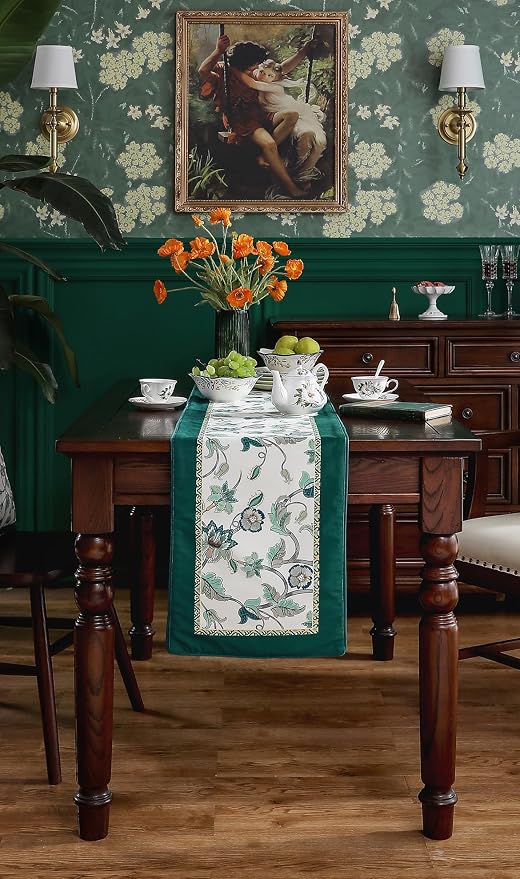 Patdrea Designer French Floral Velvet Table Runner, Decorative Runner - Image 8