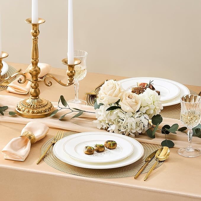 24Pcs Gold Trim White Bone China Set, Service - Image 3