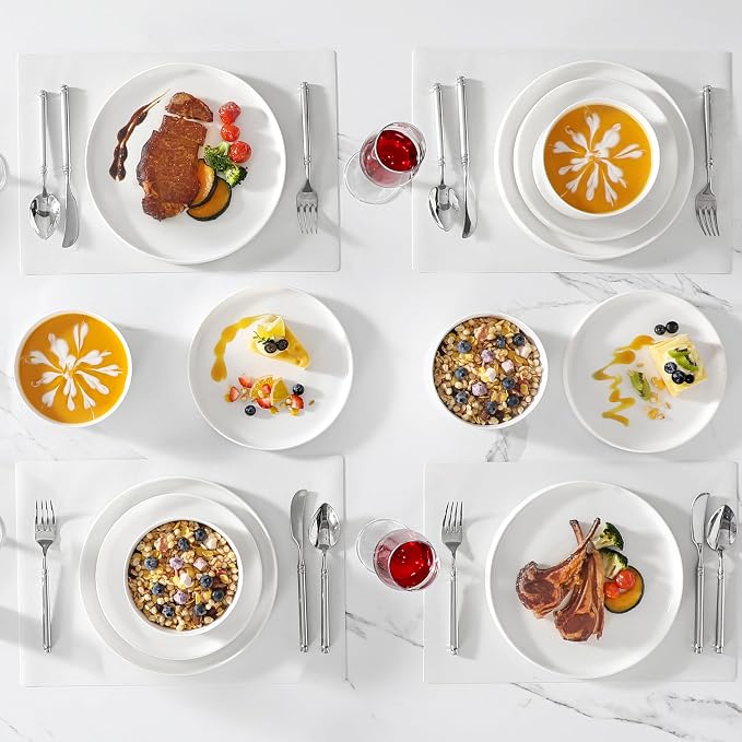 MALACASA 18 Pieces Porcelain Dinnerware Set, Modern White Dish Set - Image 6