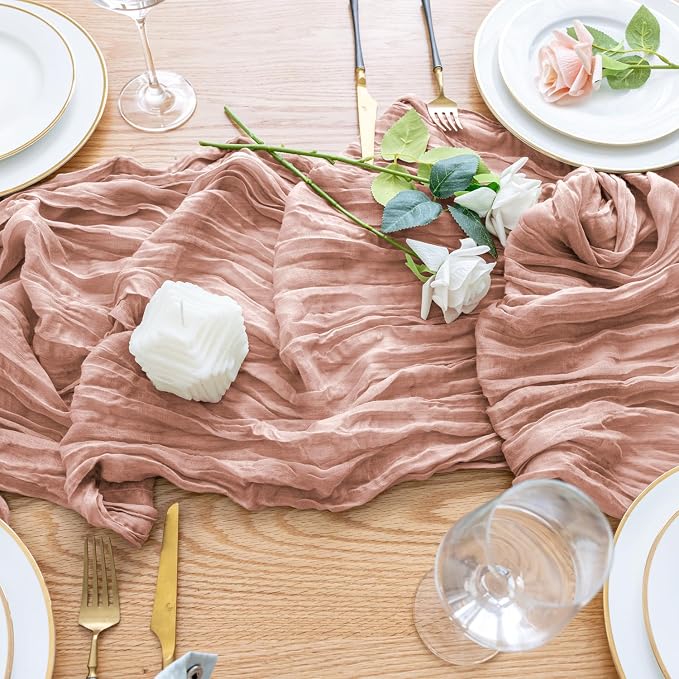Cheesecloth Table Runner Dusty Pink 10FT Boho Gauze, 6 Pack | 120 Inch Cheese - Image 5