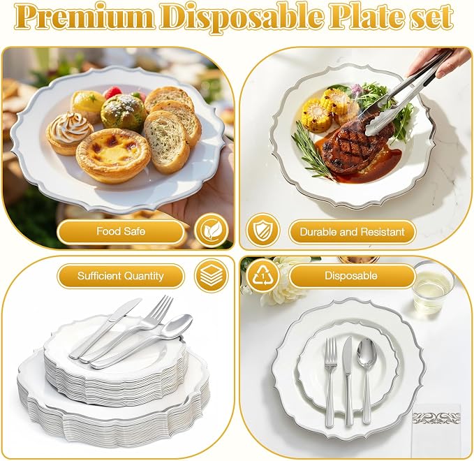 Glowserve 175 Piece Disposable Plastic Plates Dinnerware Set - Image 6