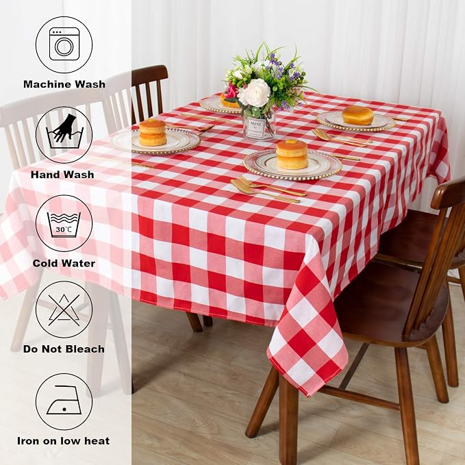ShinyBeauty 4-Pack 54x54-Inch Red & White Checkered Tablecloths | Cotton - Image 6