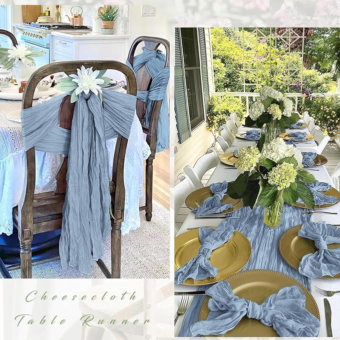 12 Pack Dusty Blue Cheesecloth Table Runner 17 x 108 Inch Gauze Table Runner - Image 3