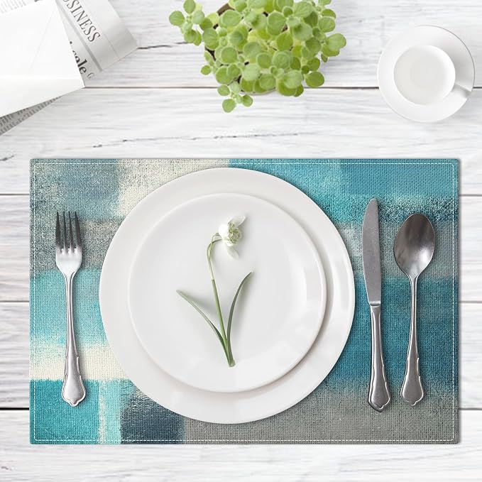 Emvency Farmhouse Placemats Set of 6, 12x18 Inch, Teal Blue Coastal | Farmhouse - Image 2