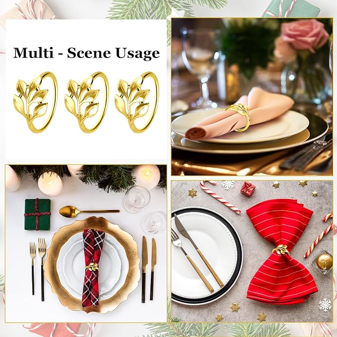 30 Pcs Gold Leaf Napkin Rings Set, Metal Napkin Ring Holders Buckles - Image 7