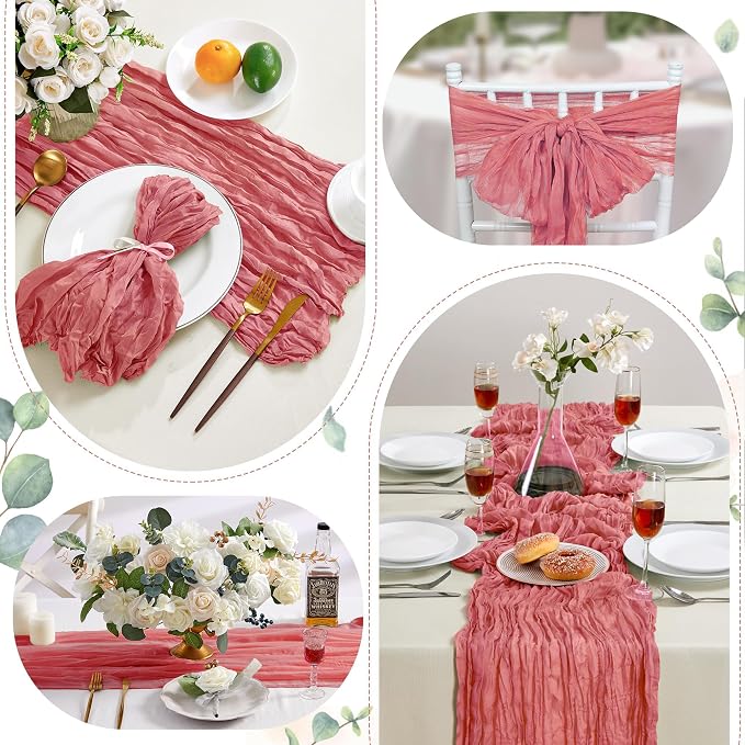 AGIRL 6 Pack Rose Cheesecloth Table Runner 10FT Long Boho Gauze Home Decor | - Image 4