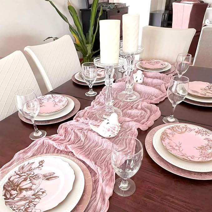 10 Pack Light Pink Cheesecloth Table Runner 10FT Boho Gauze Fabric Table Runner - Image 6