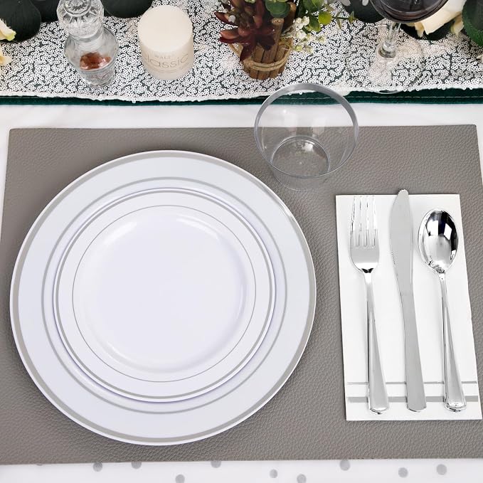 GATHER 176PCS Silver Plastic Plates - Image 8