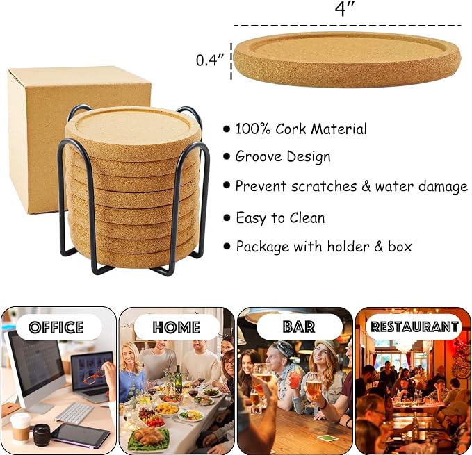 Cork Coasters for Drinks, 4 inches Cup Coasters for Wine Glass, Blank Cork - Image 7