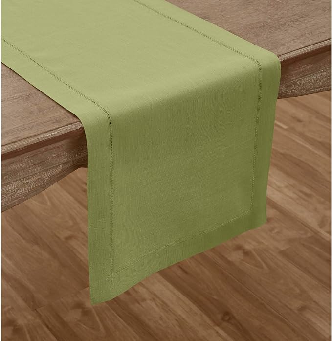 Solino Home 100% Pure Linen Table Runner Moss Green Hemstitch, 14 x 90 in | - Image 2