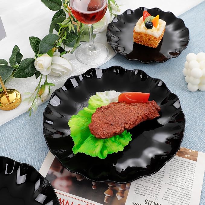 LIYH 24 Pcs Black Reusable Plastic Plates – Unbreakable Camper Dishes, - Image 3