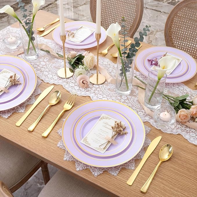175PCS Purple Plates Disposable - Image 2