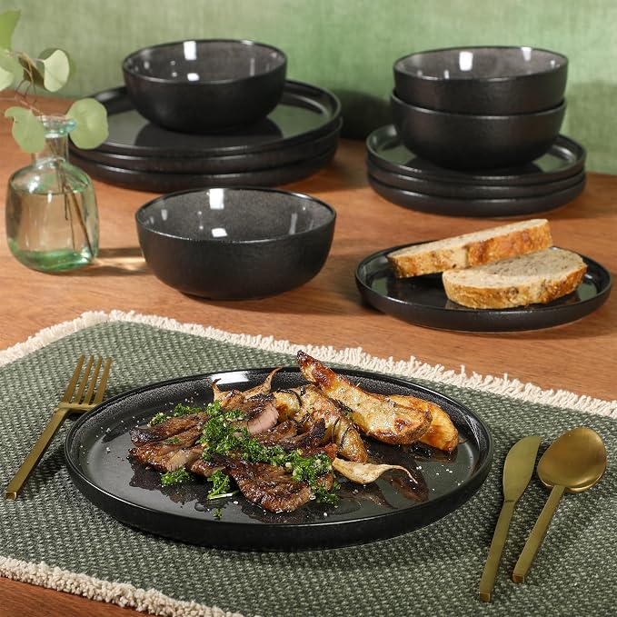 Gibson Elite Tahoe Sunset 12 Piece Stoneware Reactive Glaze Ceramic Plates and - Image 5