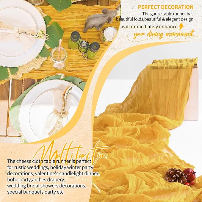 30 Pack Cheesecloth Table Runner 10FT Gold Table Runner Boho Gauze Cheese Cloth - Image 6