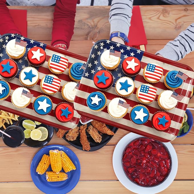 Whaline 3 Pcs Patriotic Serving Trays Vintage American Flag Melamine Platter - Image 7