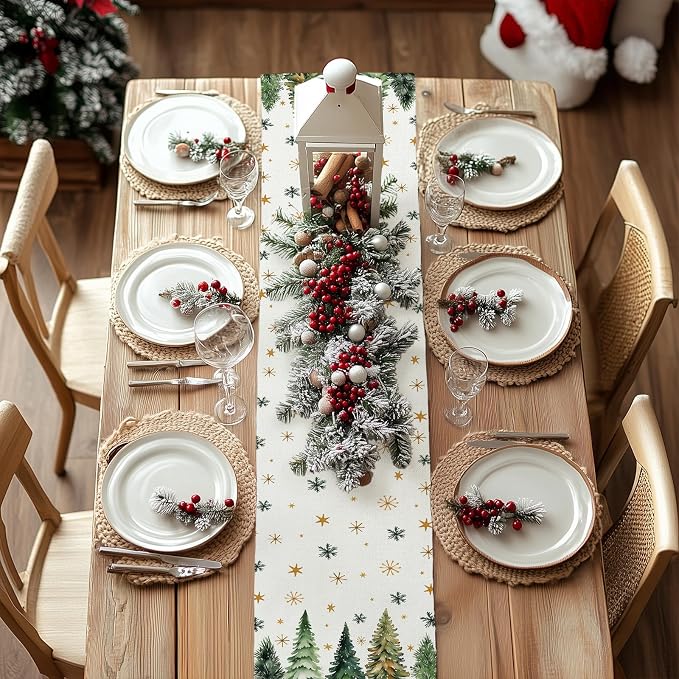 Christmas Table Runner 13x60 Inch, Xmas Tees Snowflakes Holiday Decorative - Image 5