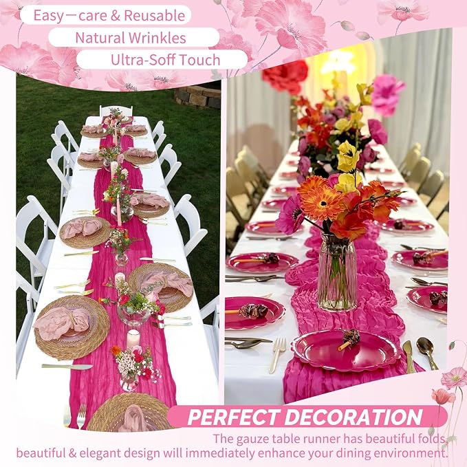 Showgeous 18 Pack Fuschia Cheesecloth Table Runner, 17 x 108 Inches | Boho - Image 6