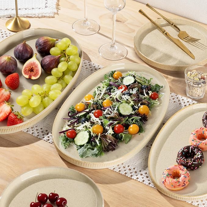 Ceramic Serving Platter Set of 3, Oval Serving Plates and Dishes | - Image 5