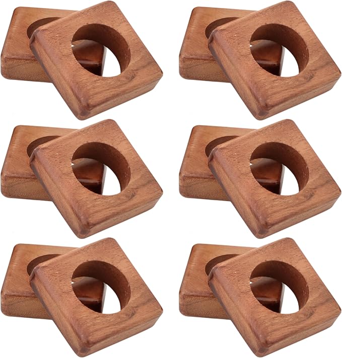 Wood Napkin Rings, smooth brown finish, 2.25x2.25x0.75 in., farmhouse or rustic by CLEENTABLE