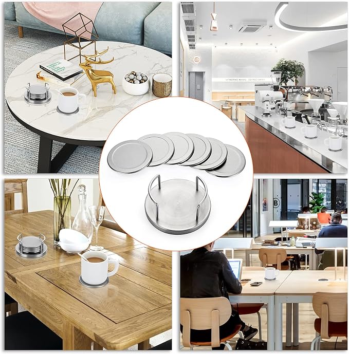 JUXYES Set of 6 Stainless Steel Metal Round Coaster - Image 9