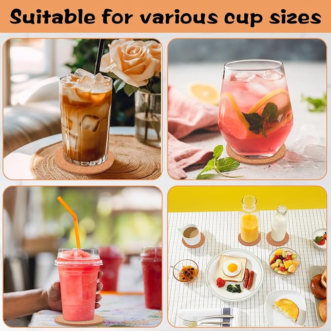 100 Pcs Cork Coasters for Drinks Thicken Blank Coasters DIY Crafts Absorbent - Image 6