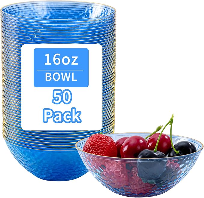 Tinybee 50 Pack Blue Plastic Bowls by Tinybee