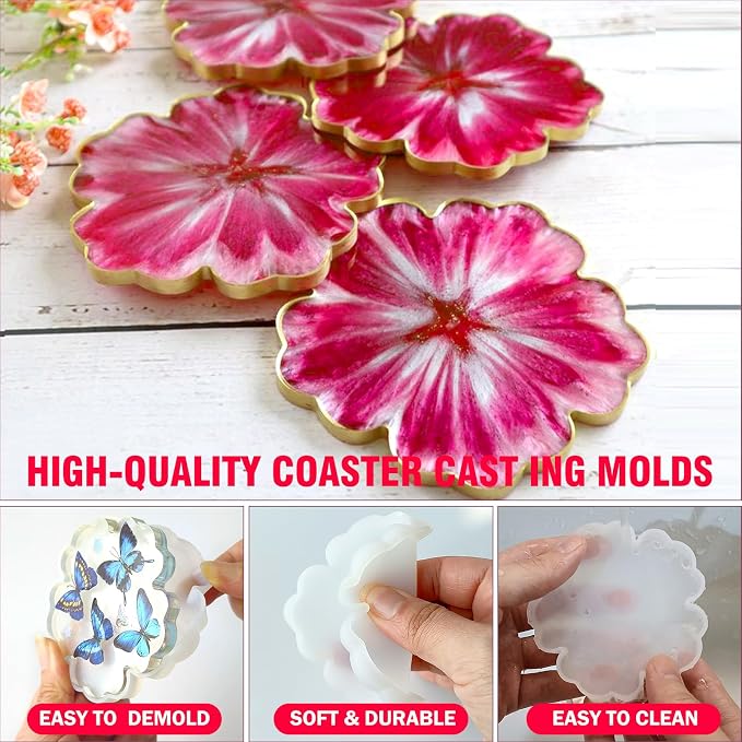 4 Pcs 3.34" Flower Agate Silicone Coaster Molds - Image 3