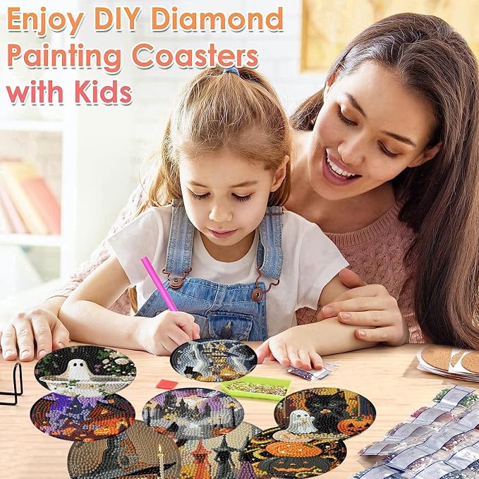 ijbnhd 8 Pcs Halloween Diamond Art Coasters Kits | Halloween Diamond Painting - Image 5