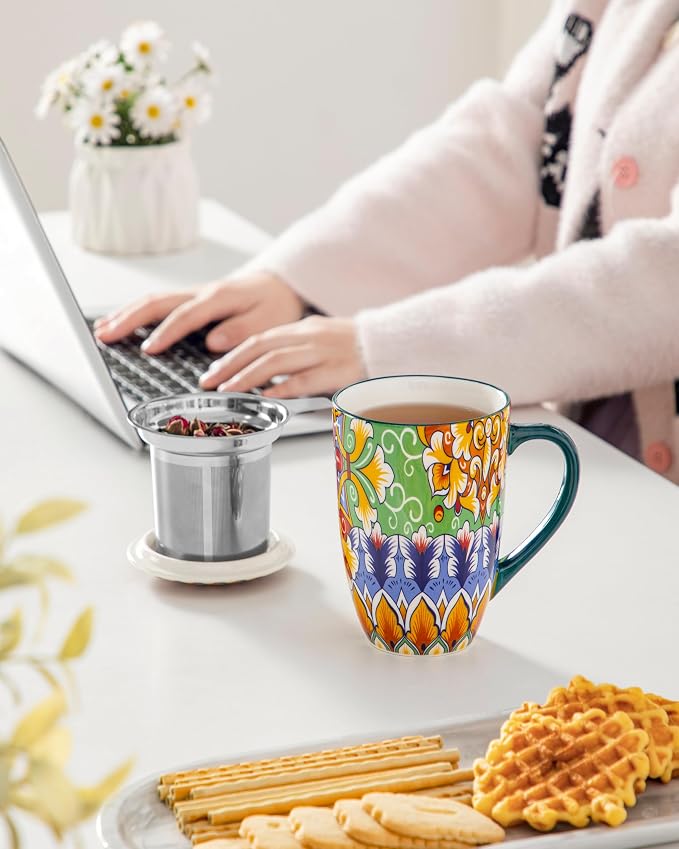 vancasso Ceramic Tea Mug with Infuser and Lid, 18 Ounce Bohemian Loose Leaf Cup - Image 6
