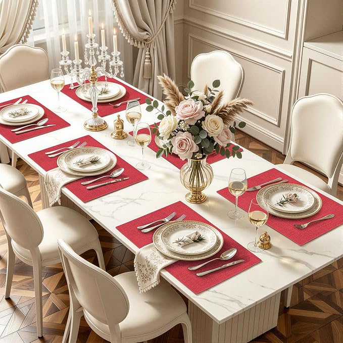 Faux Leather Heat Resistant Placemats 6 Packs, Waterproof Wipeable Dining PU - Image 2