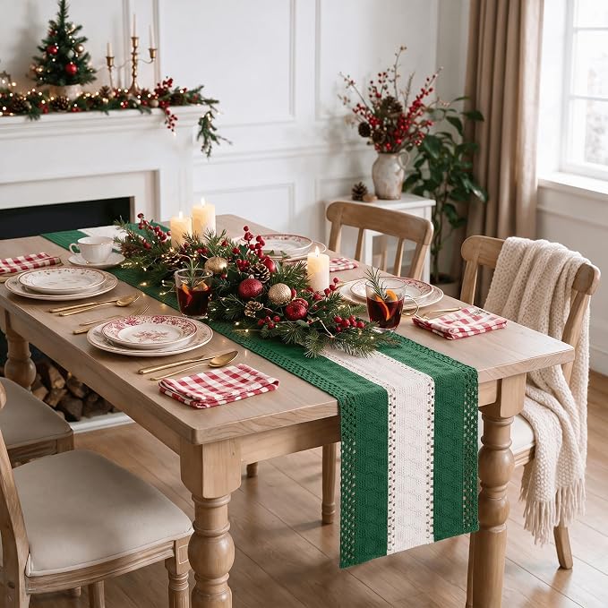 Artoid Mode Dark Green Farmhouse Woven Table Runner 12x108 Inch | Holiday - Image 6