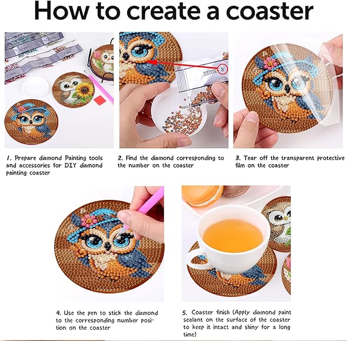 Mrnsiet 8PCS Owl Diamond Art Coasters Kits - Image 5
