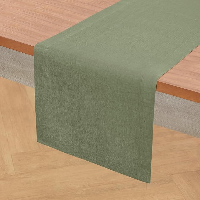Solino Home 100% Pure Linen Table Runner Oil Green Woven, Fete 14 x 48 in | - Image 5